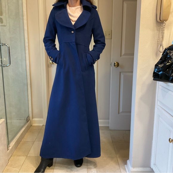 Owind Coat, long length, dark royal blue, pockets, lots of details, Sz S - Picture 13 of 15